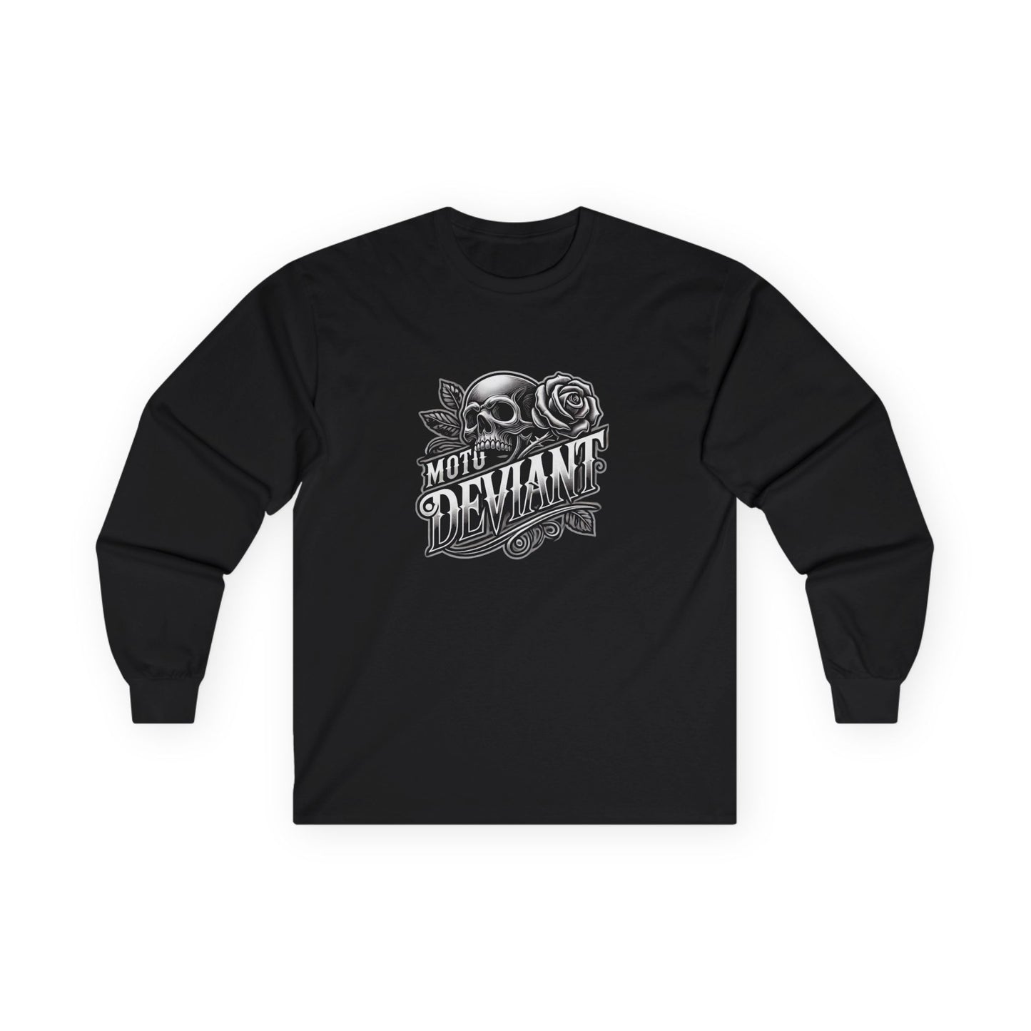 Moto Deviant Skull & Roses Long Sleeve Biker Shirt Front