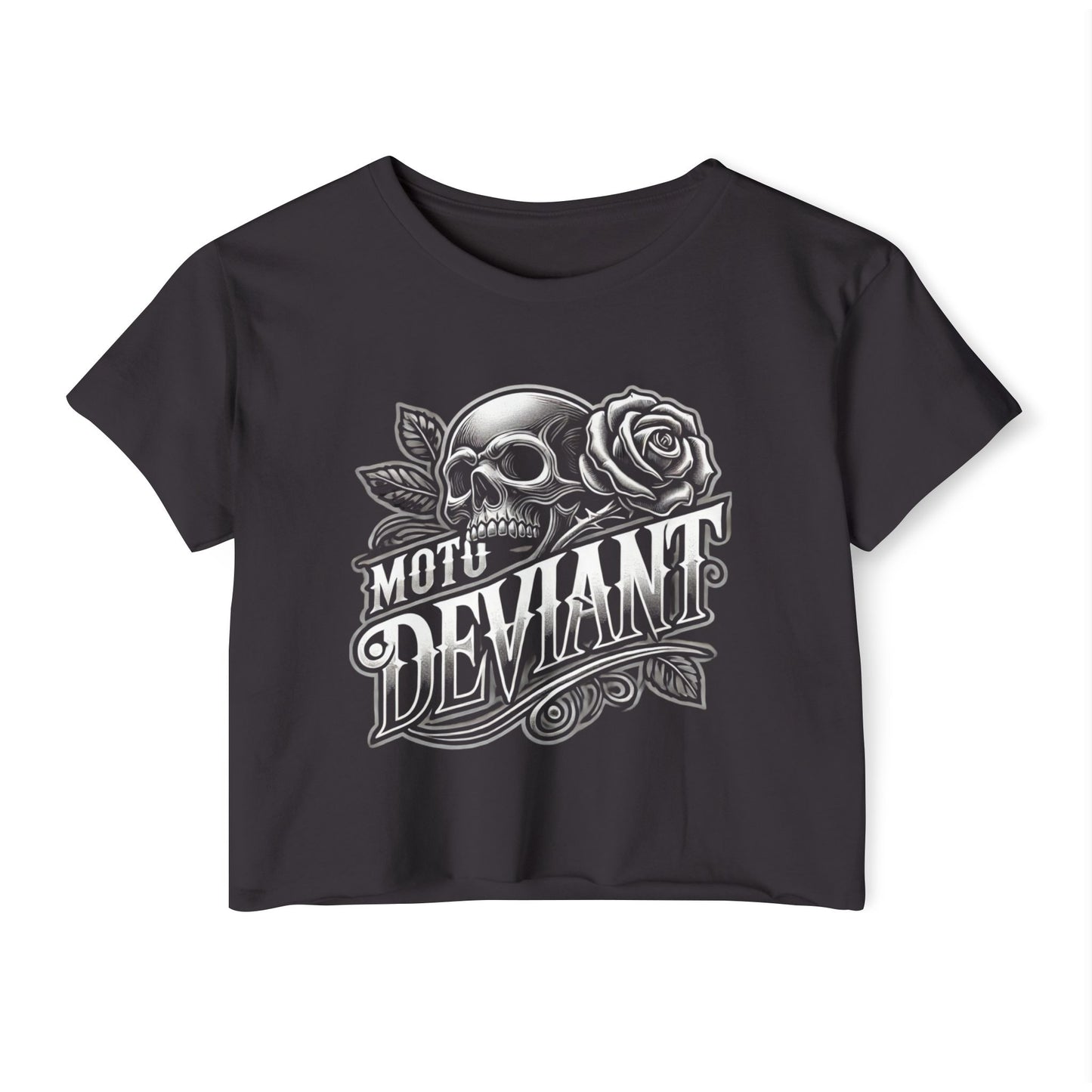 Moto Deviant Skull & Roses Women's Cropped Shirt