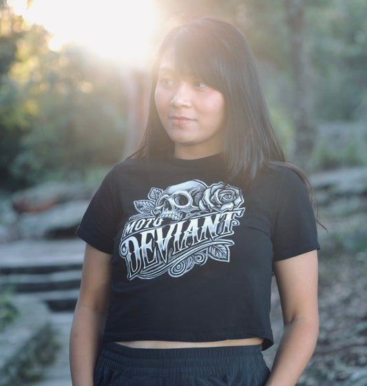 Moto Deviant Skull & Roses Women's Cropped Shirt